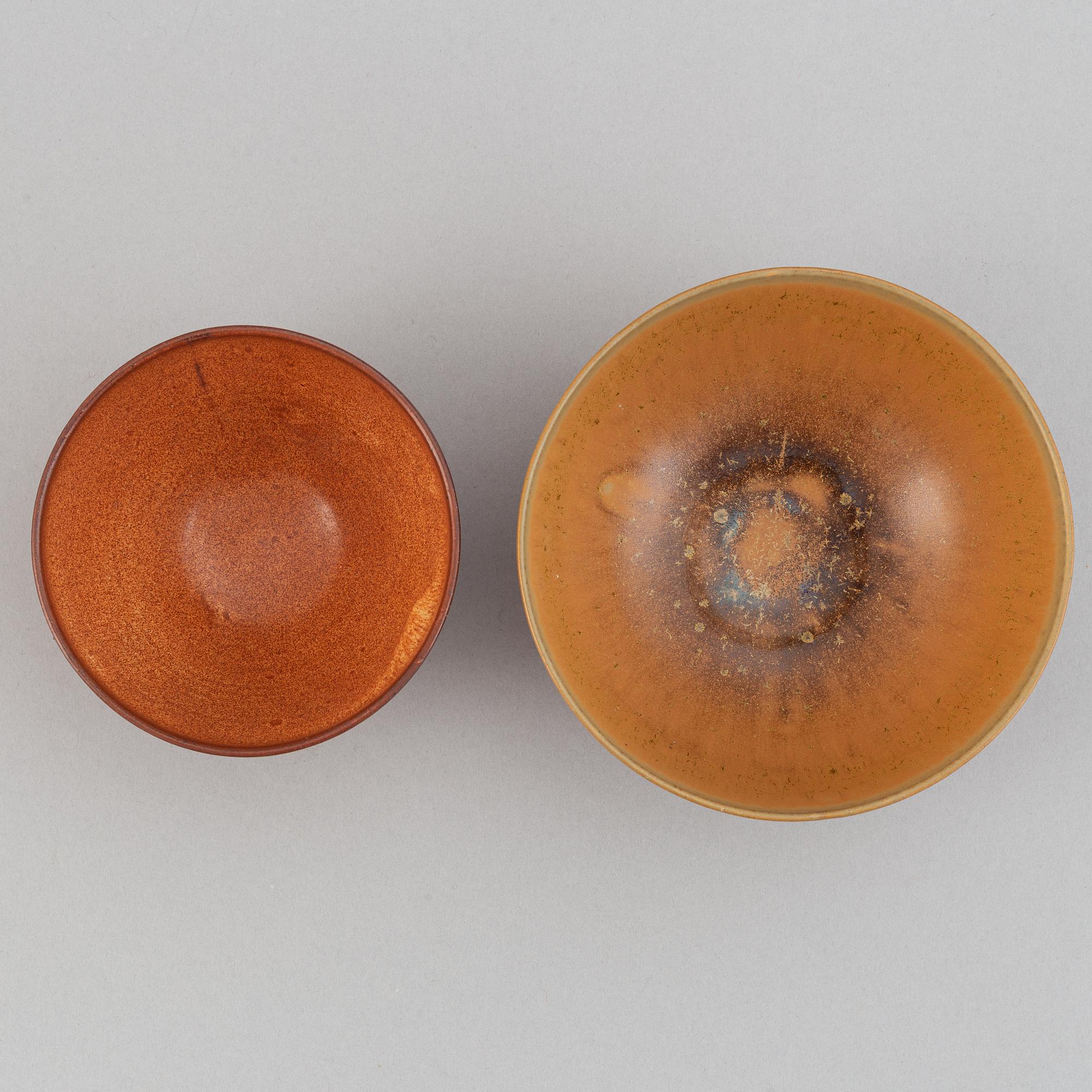 A set five stoneware vases and two bowls, including Tomas Anagrius and Atte Holm, Höganäs.