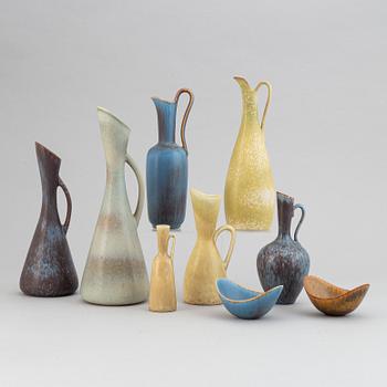 Gunnar Nylund, a set of five stoneware vases and two bowls and Carl-Harry Stålhane, a set of two vases for Rörstrand.