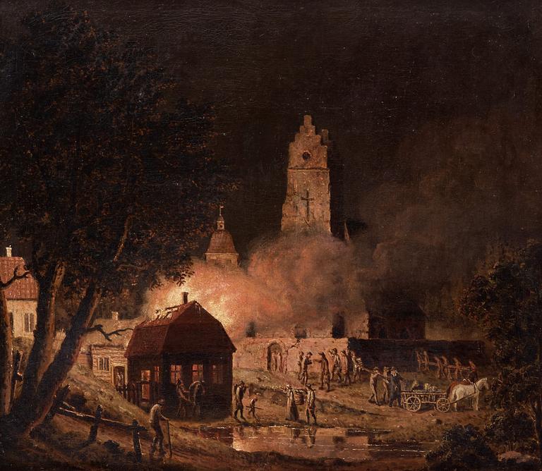 Pehr Hilleström, PEHR HILLESTRÖM, "Eldsvåda i kyrkby" (Fire in a village by a church).