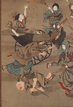 RULLMÅLNINGAR, sex stycken, tusch och färg på papper. Japan, Meiji (1868-1912).