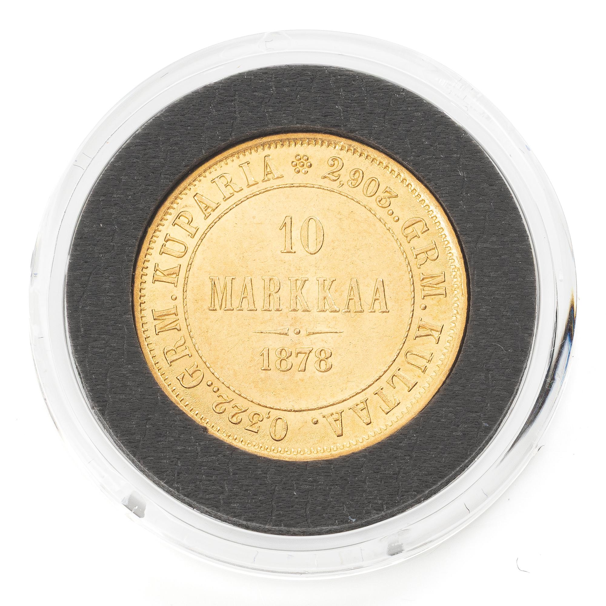 Guldmynt, Storhertigdömet Finland, Alexander II, 10 Markka 1878.