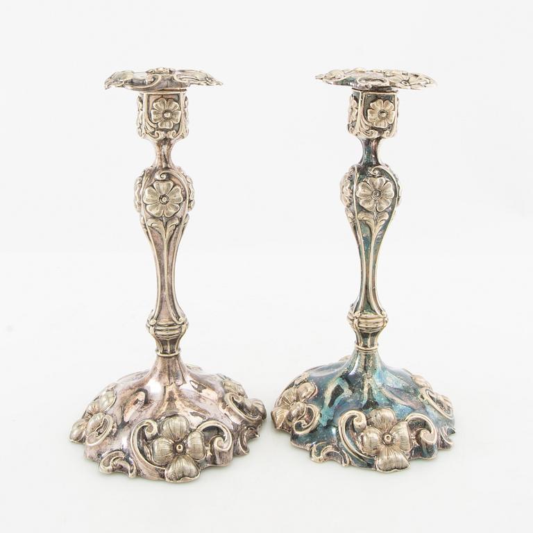Candelsticks, a pair of Rococo-style silver plate, circa 1900.