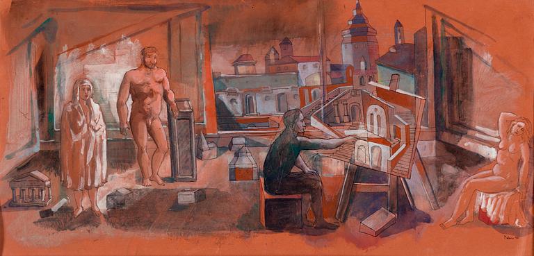 PETER WEISS, blandteknik på papper, signerad P Weiss och daterad 46.