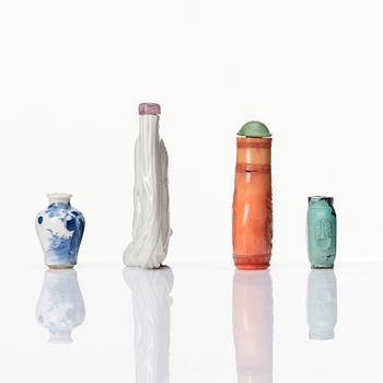 A set of three Chinese snuff bottles and a Chinese miniature vase.