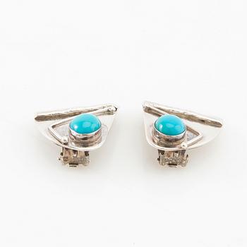 Necklace, ring and earrings of silver with turquoises, Avi Soffer Israel.