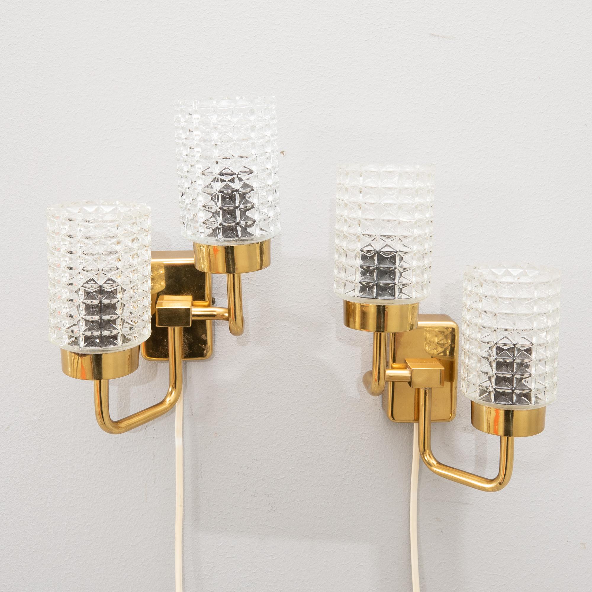 Wall sconces a pair Malmö Metal Goods Factory 1970s.