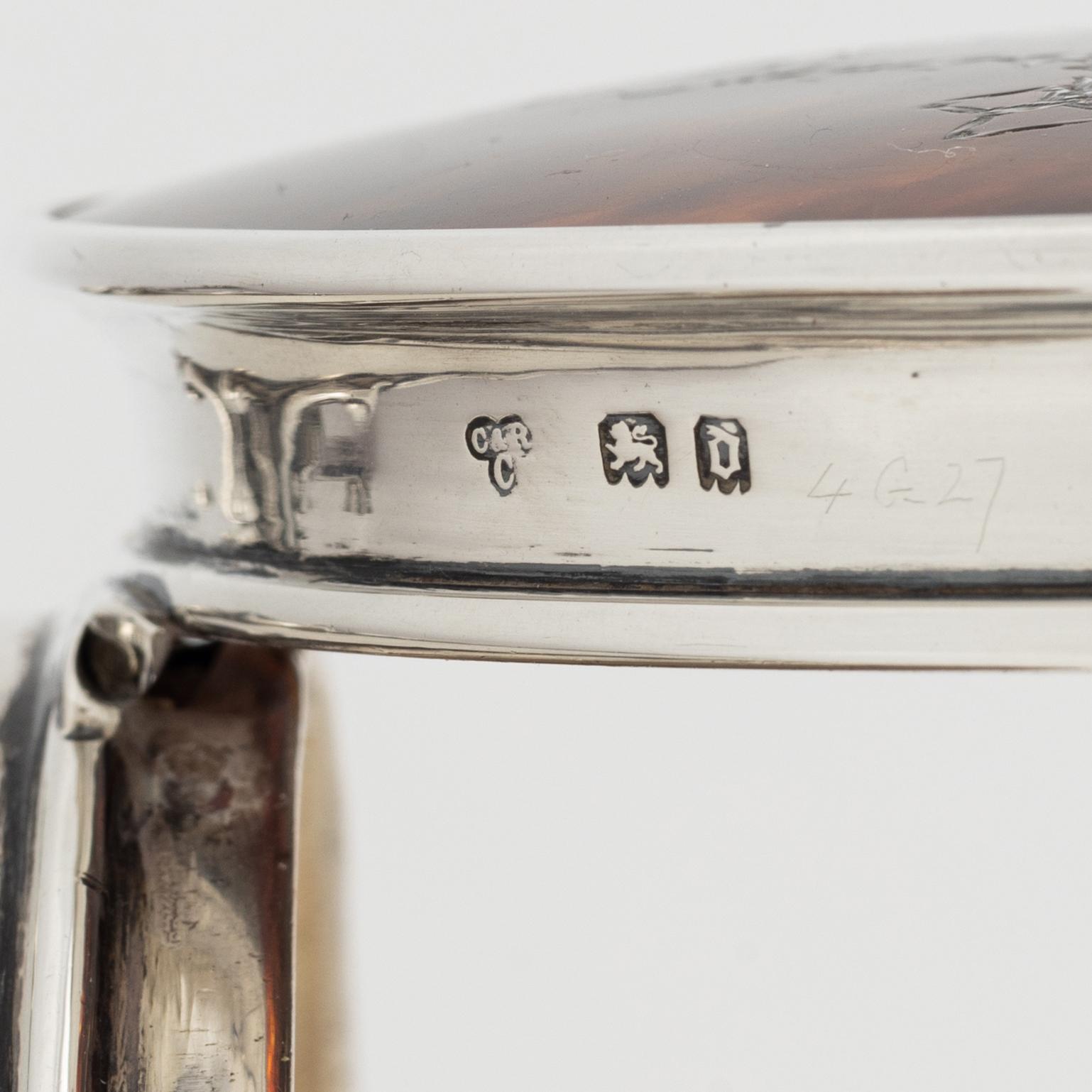 An English silver and tortoiseshell jewellery box, marks of Charles & Richard Comyns, London 1919,