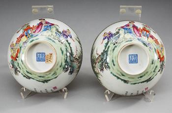 A pair of Chinese famille rose egg-shell bowls, Repubic period.