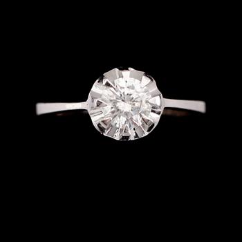 RING, 18 k vitguld, solitär briljantslipad diamant  ca 1.00 ct.