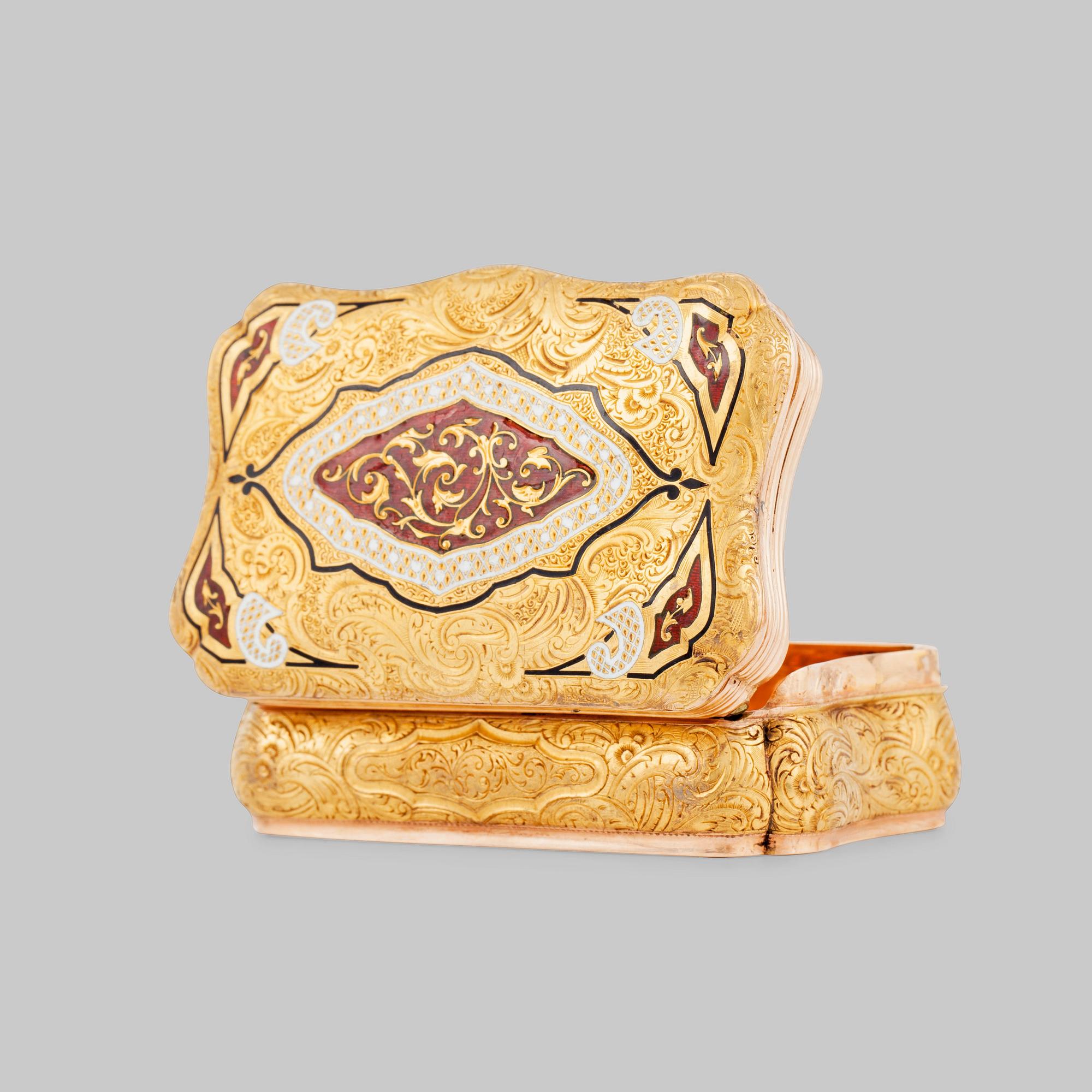 DOSA, guld 14K och emalj, Schweiz 1800-talets andra hälft.
