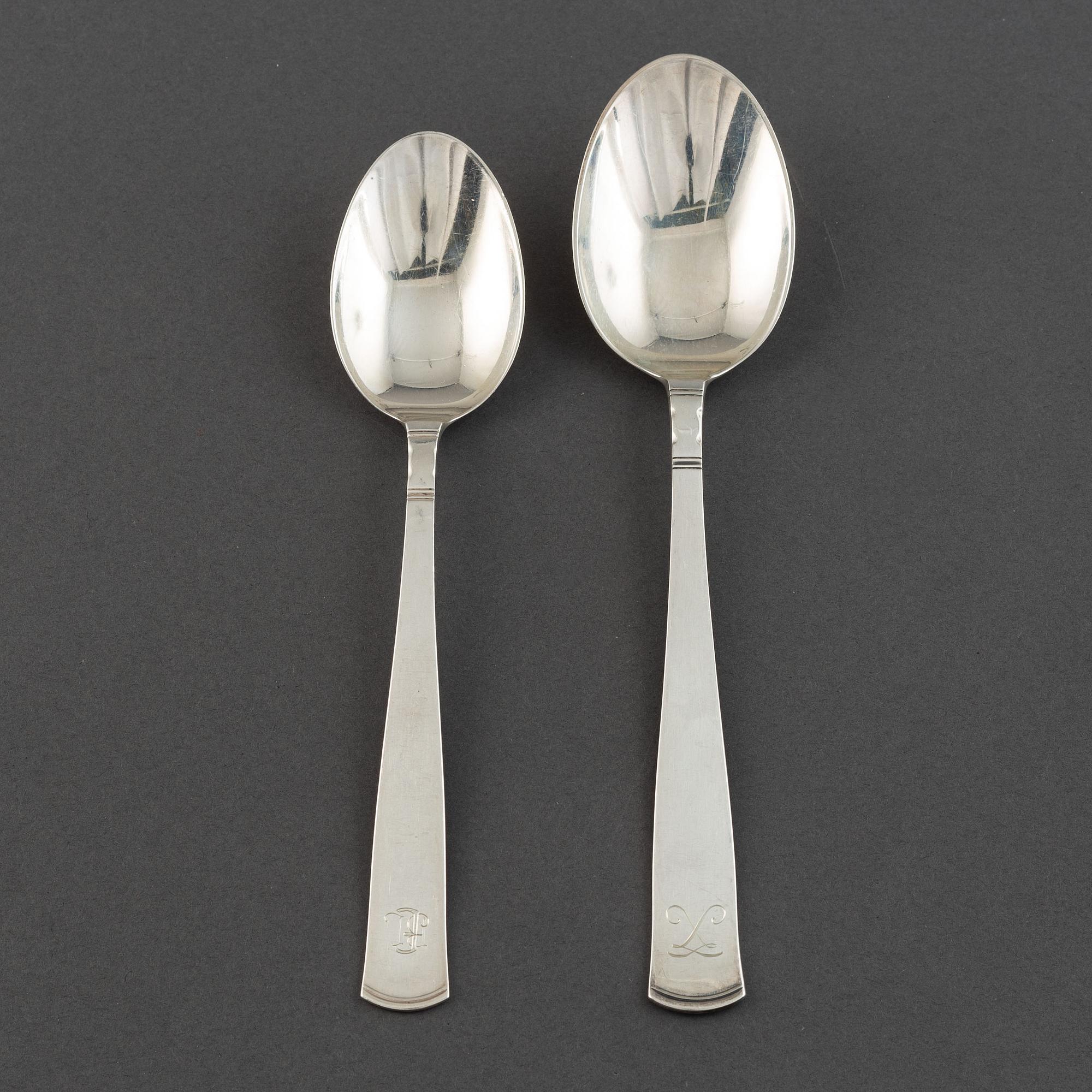 Jacob Ängman, a set of 12+6 silver spoons, GAB.