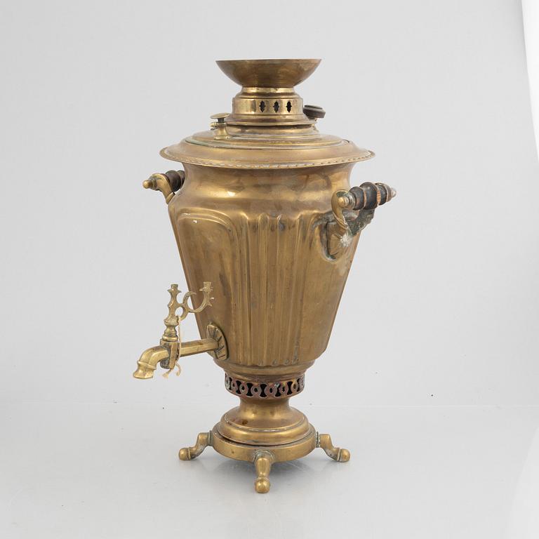 A Russian brass samovar, around 1900.