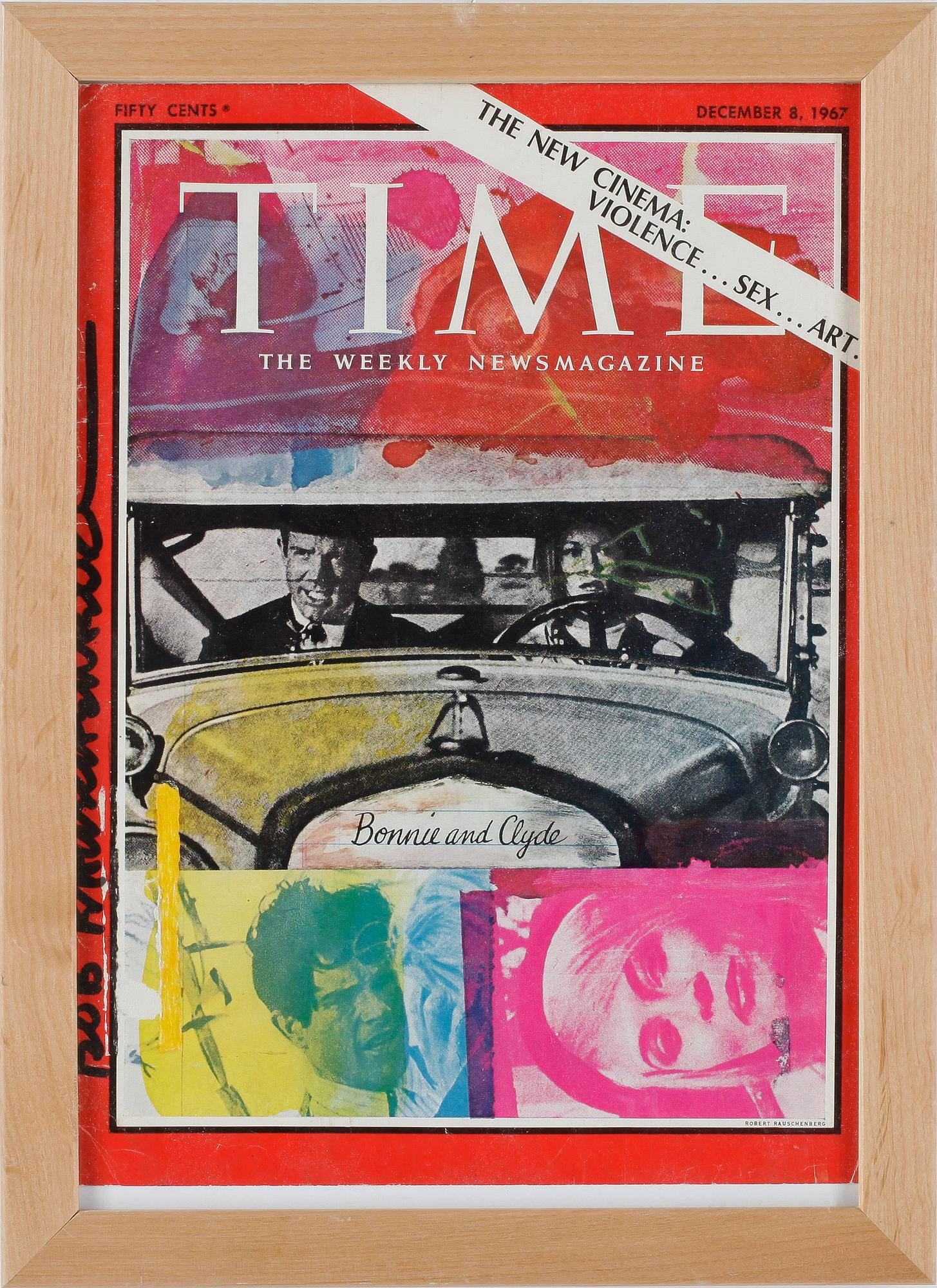 ROBERT RAUSCHENBERG, Bonnie and Clyde, signerat omslag till Time magazine, 8:e december 1967.