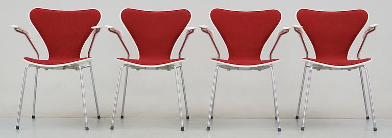 KARMSTOLAR, 4 st, "Sjuan", Arne Jacobsen, Fritz Hansen, formgiven 1955.