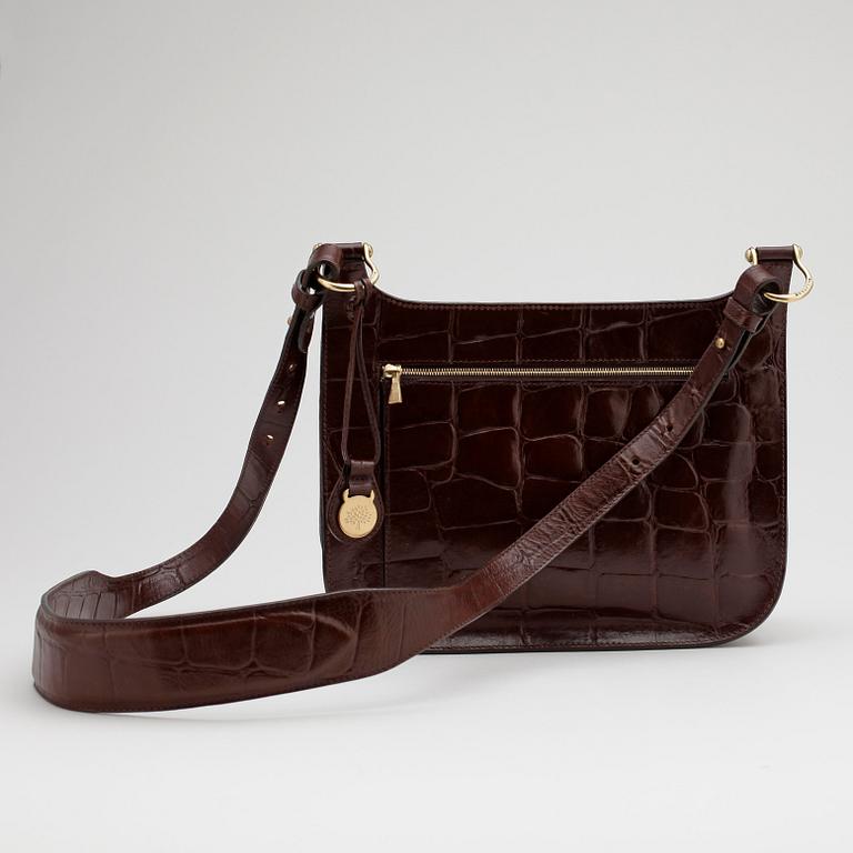 MULBERRY, a brown crocodile embossed leather shoulder bag.