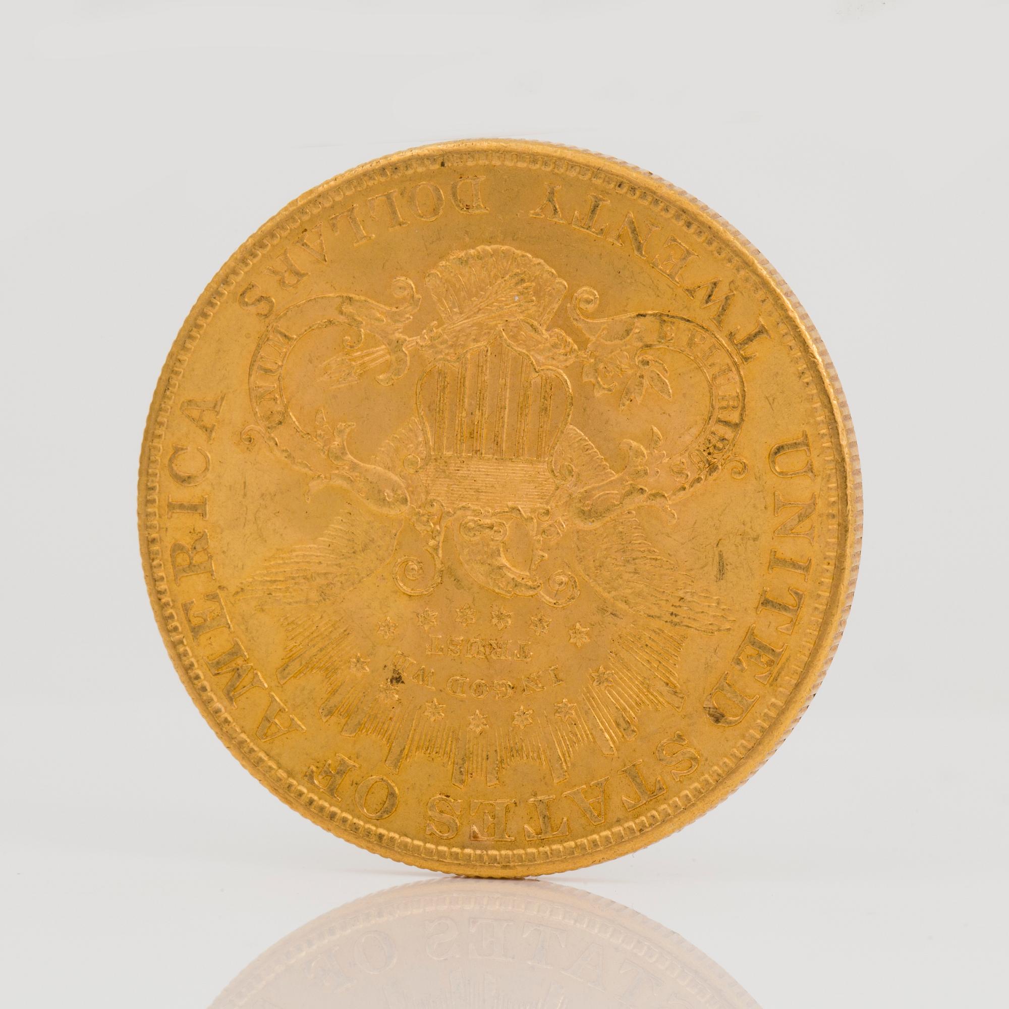 GULDMYNT, 20 Dollars, USA 1904. Vikt ca 34 g.