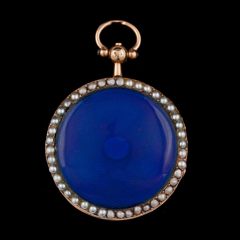 A gold and enamel ladie's pocket watch, France, first half of 19th century.