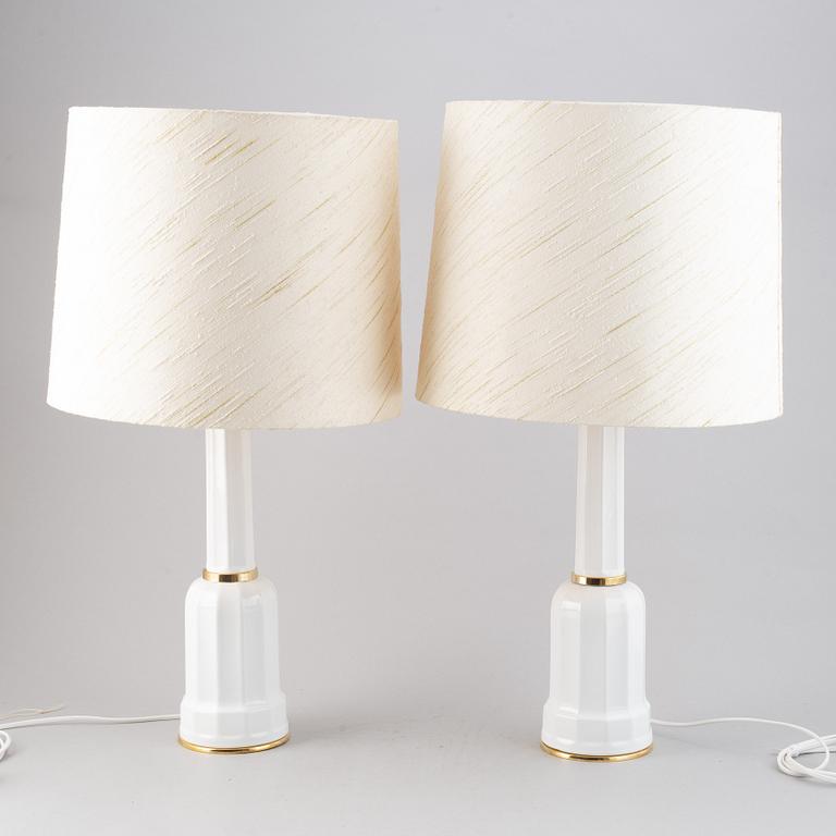 A pair of porcelain table lights, Heiberg model, probably Denmark. Second half of the 20th Century.