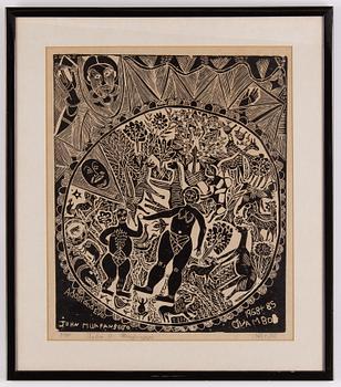 John Ndevasia Muafangejo, linolumsnitt, 1968+85, signerad 7/150.