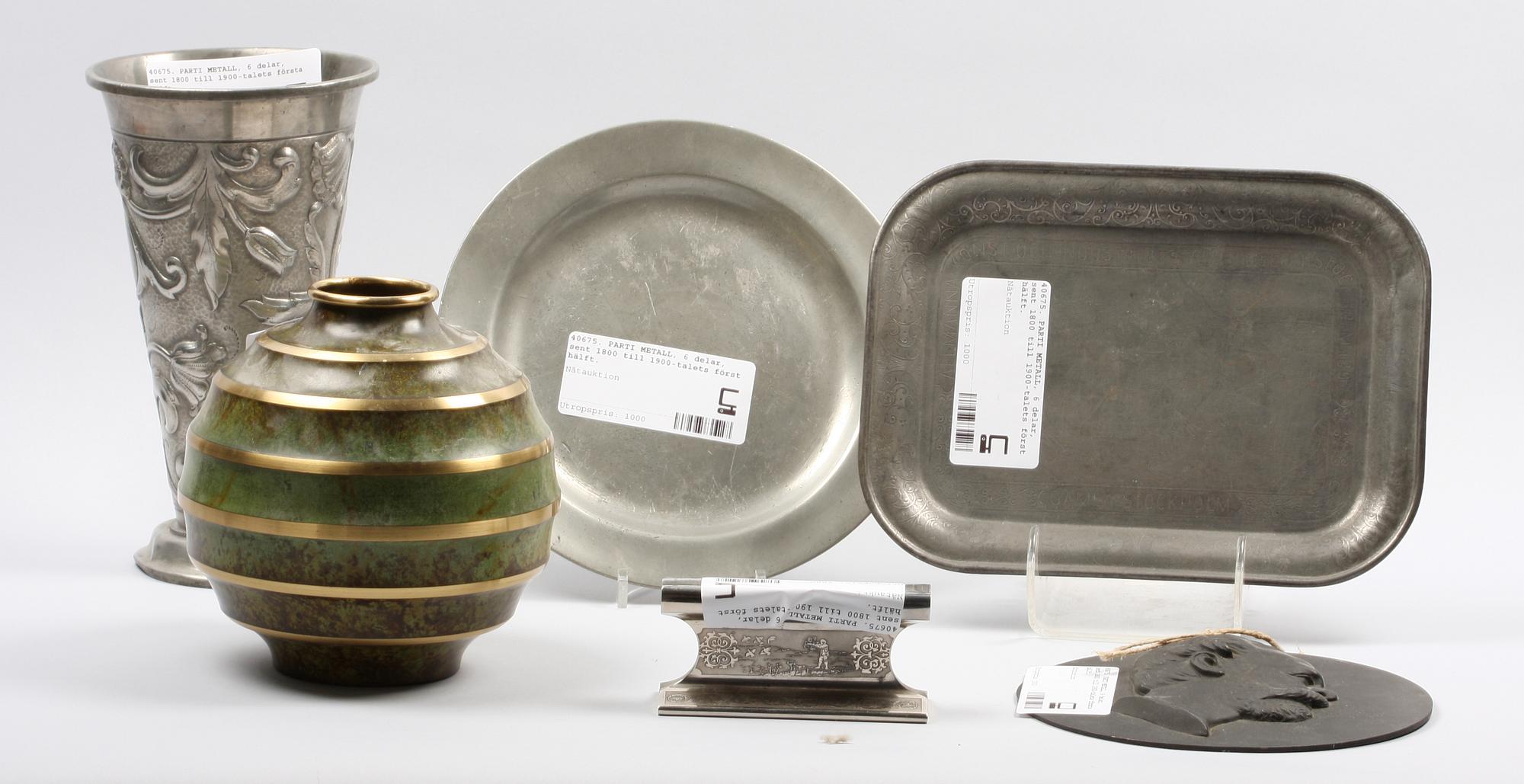 PARTI METALL, 6 delar, sent 1800 till 1900-talets första hälft.