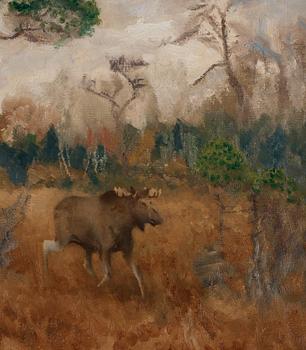 Bruno Liljefors, Autumn Landscape with Moose.