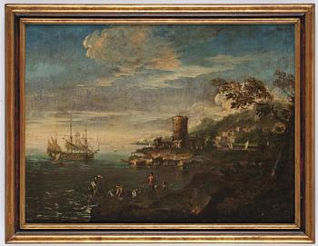 Salvator Rosa, Harbour scene with figures and boats.