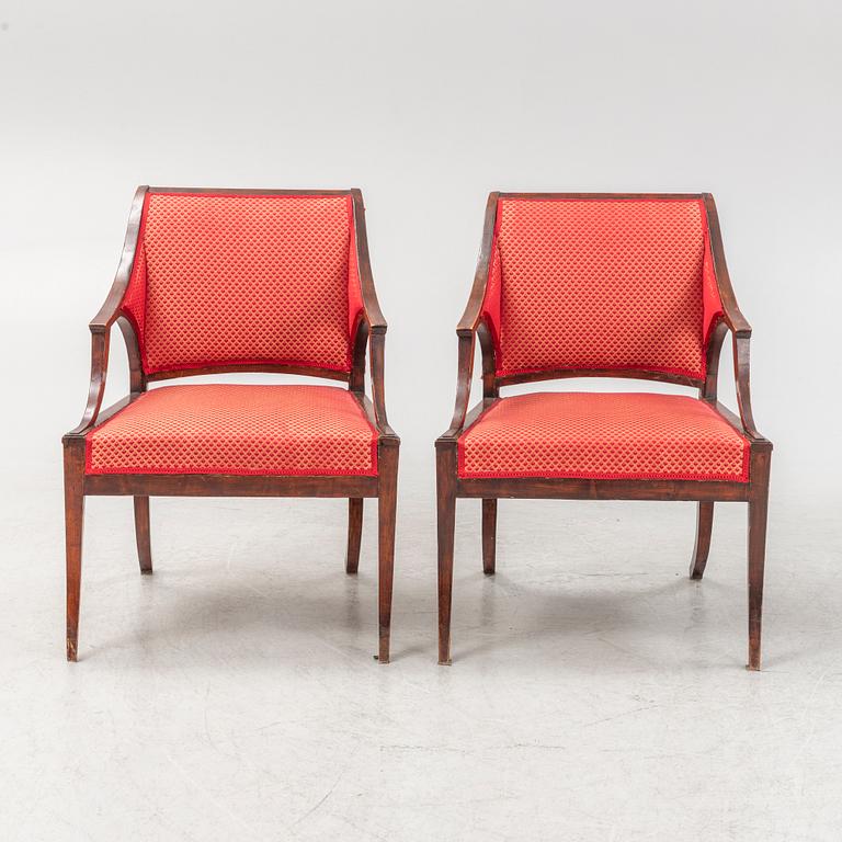 A pair of late Gustavian armchairs, ealry 19th century.