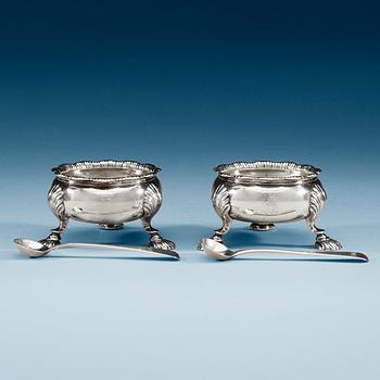A pair of English 18th century silver salts, makers mark of Edward Wood, London 1749.