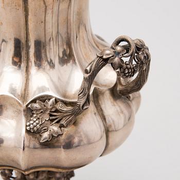 A Finnish neo rococo silver samovar by Anders Wilhelm Felixsson, Lovisa 1857.