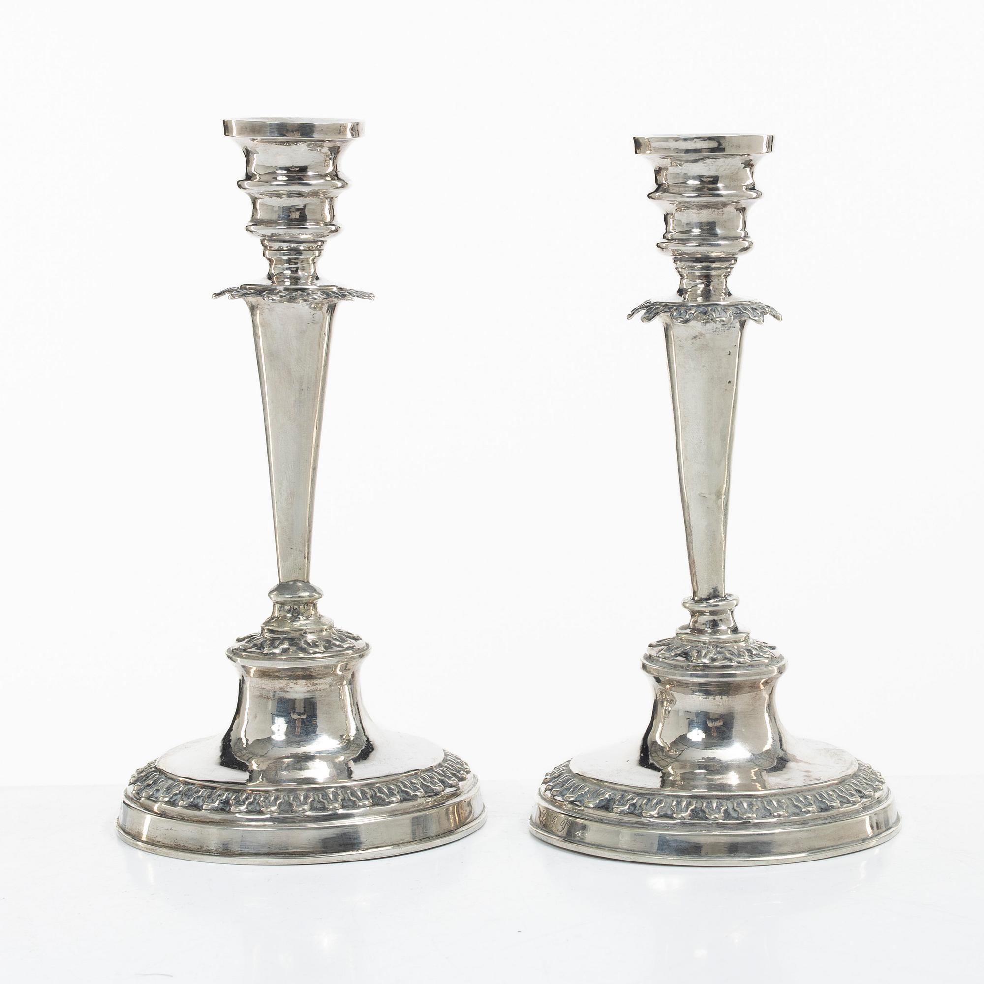 Jonas Lindberg, ljusstakar, ett par, silver, empire, Stockholm 1835.