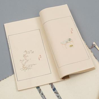 Book, 4 vol, numerously illustrated with woodcuts in colours, "Shi zhu zhai jian pu" by Hu Zhengyan.