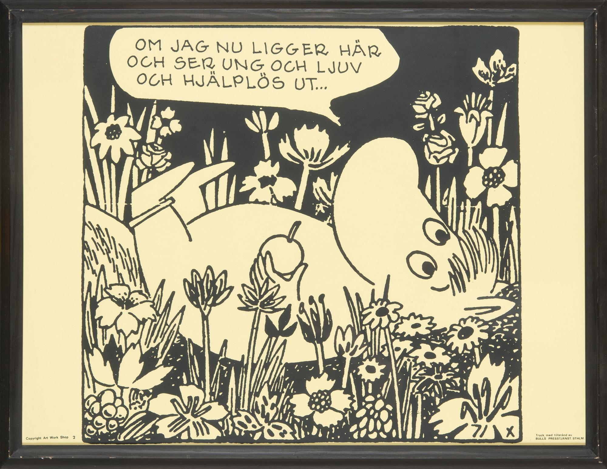 Tove Jansson, poster, Moomin, Bull's Presstjänst, Art Work Shop, 1960s.