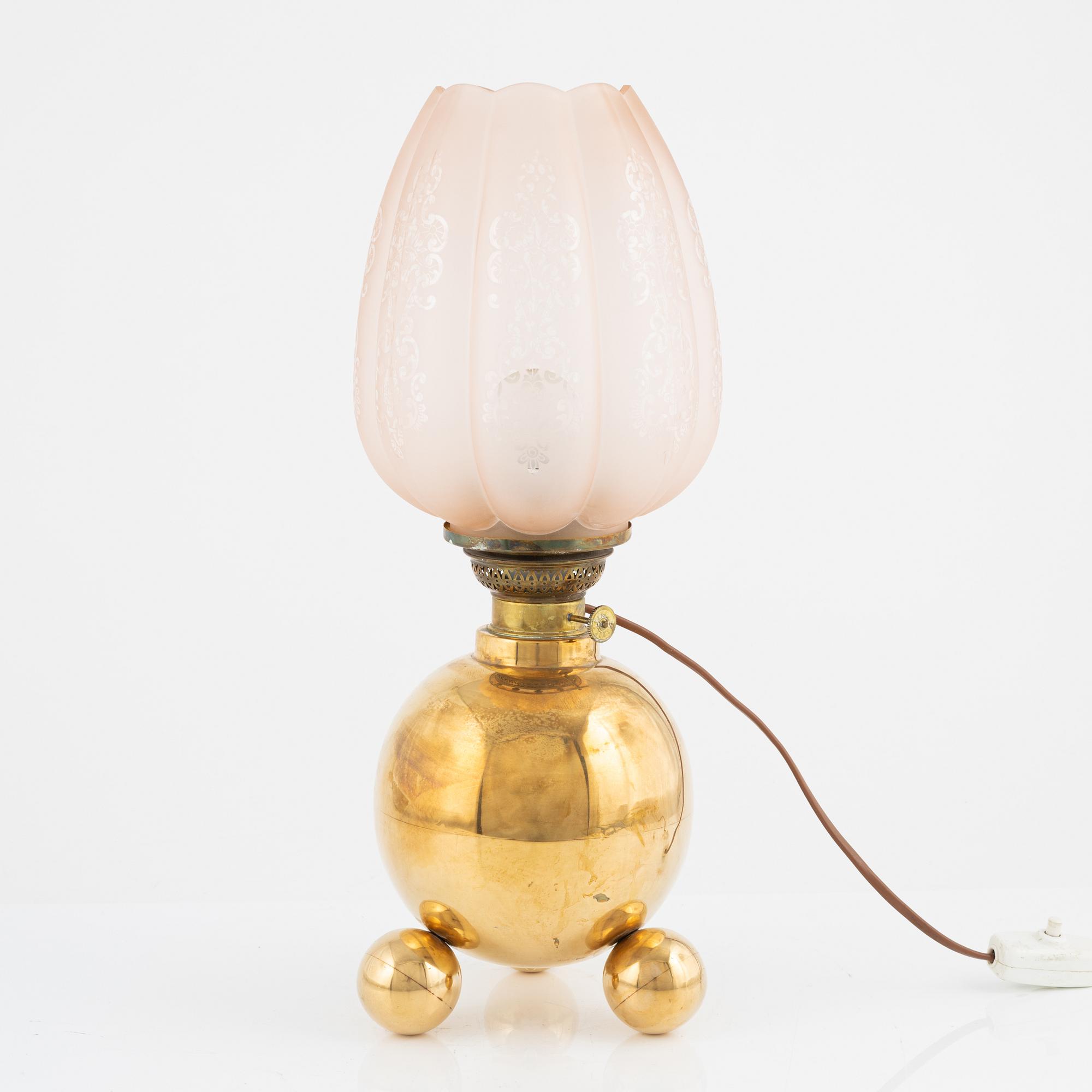 A brass and glass table light, Gusum, first half of the 20th Century.