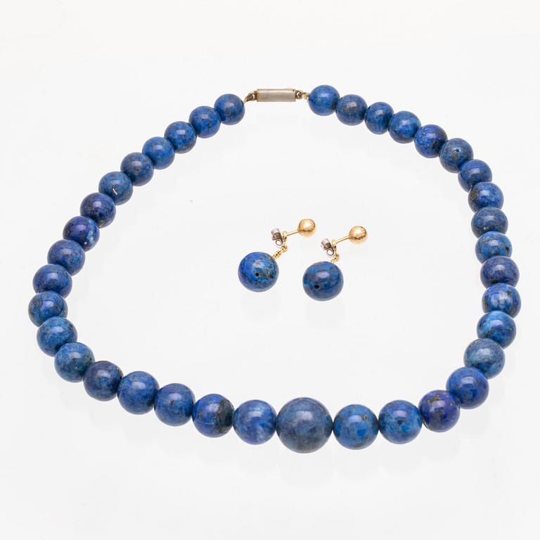 A set of lapis lazuli earrings and necklace.