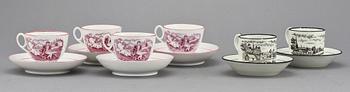KAFFEKOPPAR, 2 + 4 st, porslin, 1800-tal.