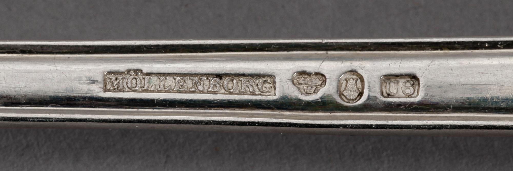 BESTICK, 42 delar, silver, Gustaf Möllenborg, Stockholm, 1888-1947. Tot ca 2395 gr.