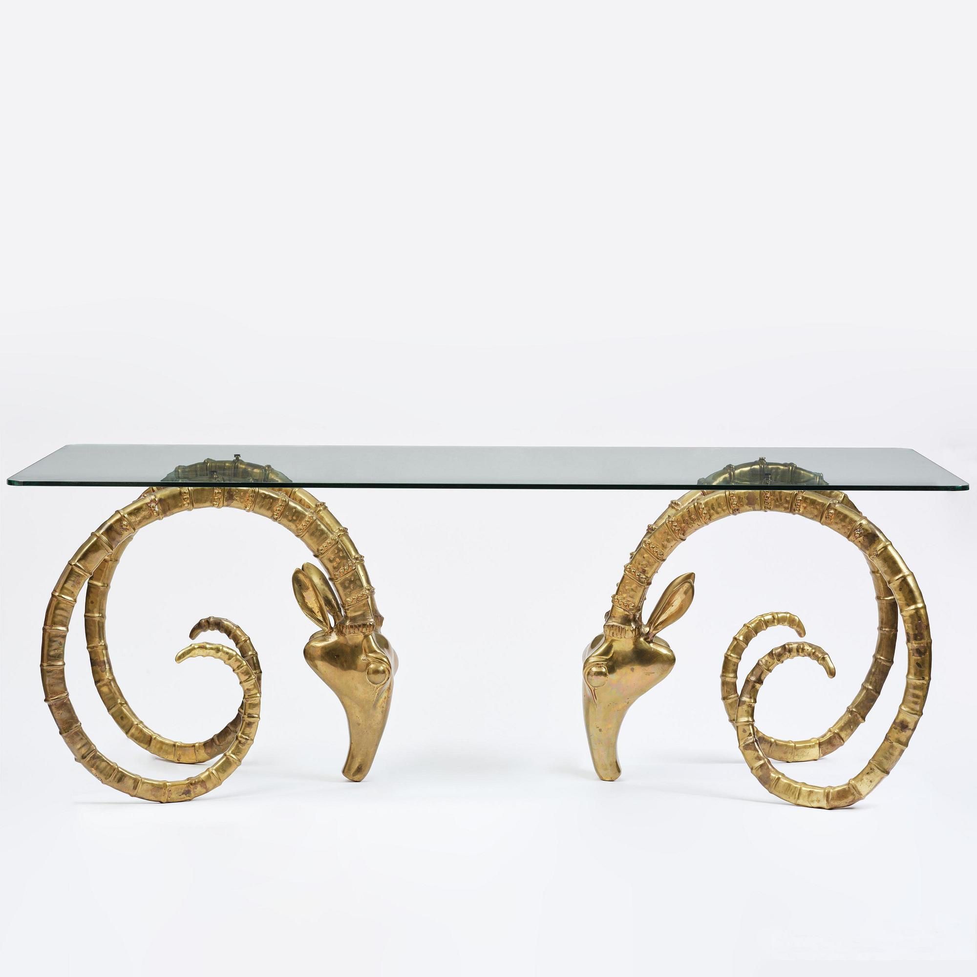 Alain Chervet, a brass and glass 'Ibex' dining table, France, 1970's.