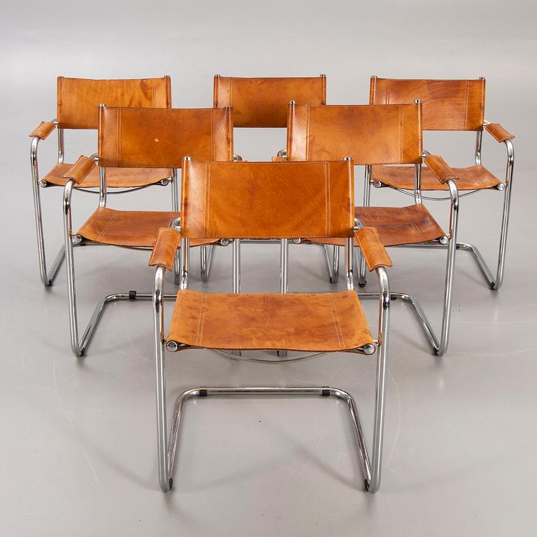 Armchairs, 6 pcs, probably Italy in the latter part of the 20th century.