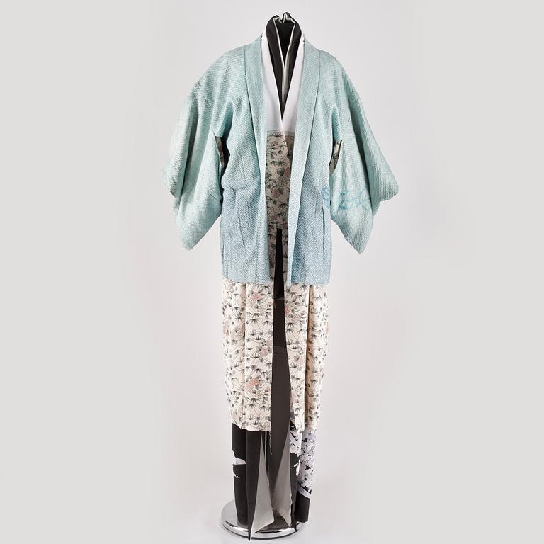 KIMONO OCH JACKA, 4 delar, siden, 1900-tal.
