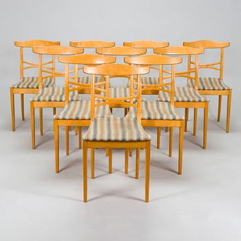 Carl Malmsten, matbord, "Herrgården", och stolar, 10 st, "Birgitta", Bodafors 1960-tal.
