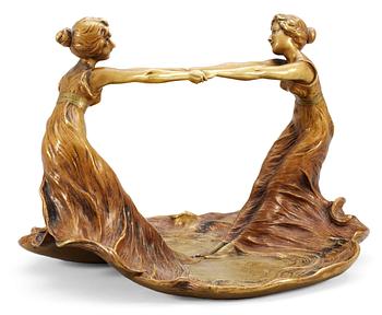 706. A Franz Bergmann cold-painted bronzes bowl, Austria/USA 1920-30´s.