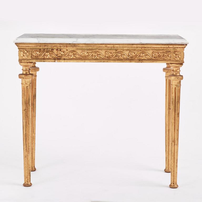 A late Gustavian giltwood and marble console table attributed to Pehr Ljung (1743-1819).