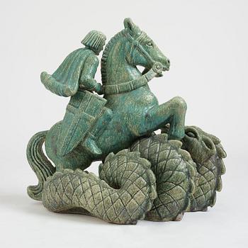 Gunnar Nylund, 'Saint George and the Dragon', a monumental stoneware sculpture, Rörstrand, Sweden, mid 1900s.