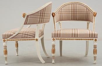 A pair of late Gustavian early 19th century armchairs.