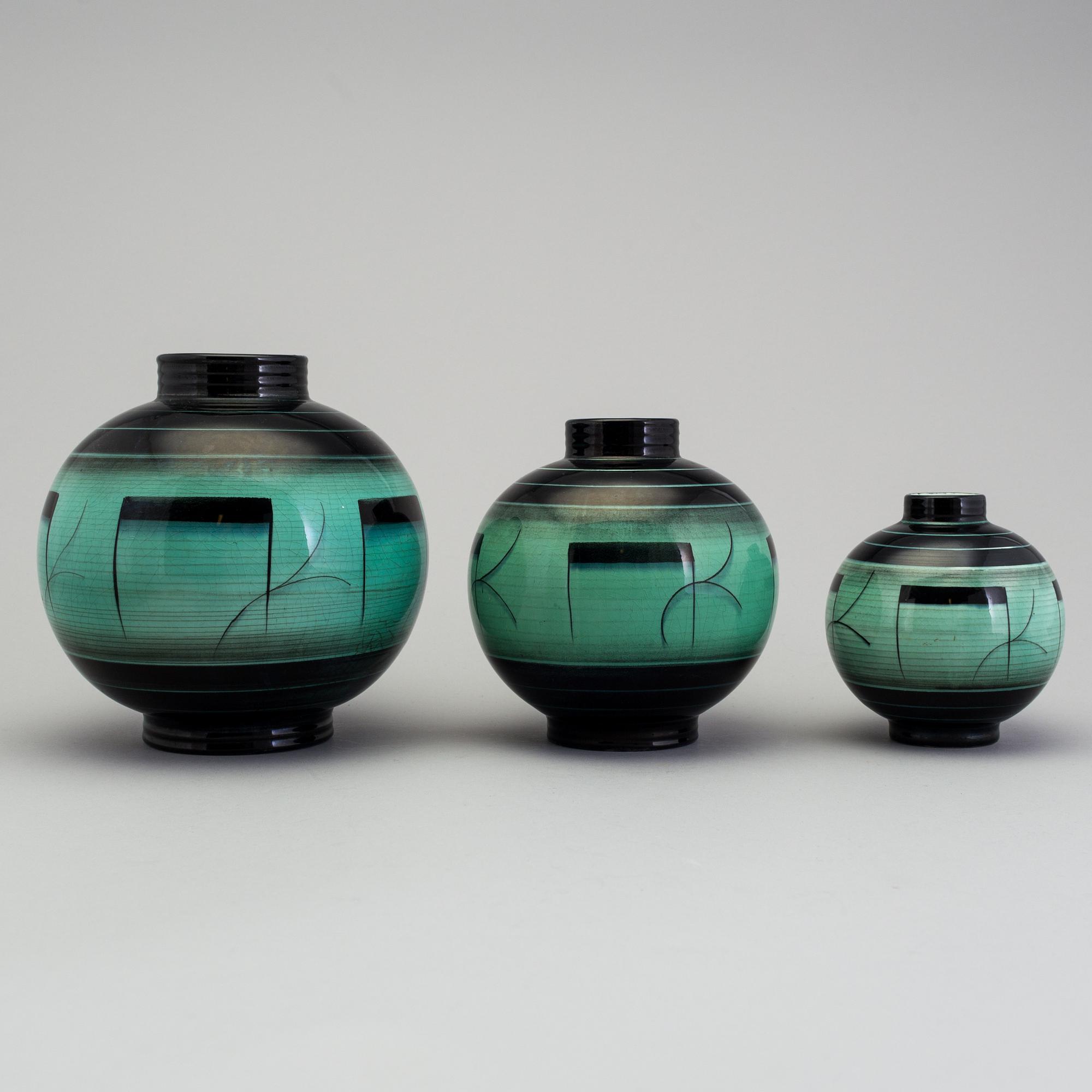 3 vases of the "V series", Ilse Claesson for Rörstrand, 1930´s.
