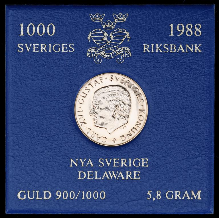 JUBILEUMSMYNT, guld, "New Delaware", Sverige 1998. Vikt 5,8 gram.