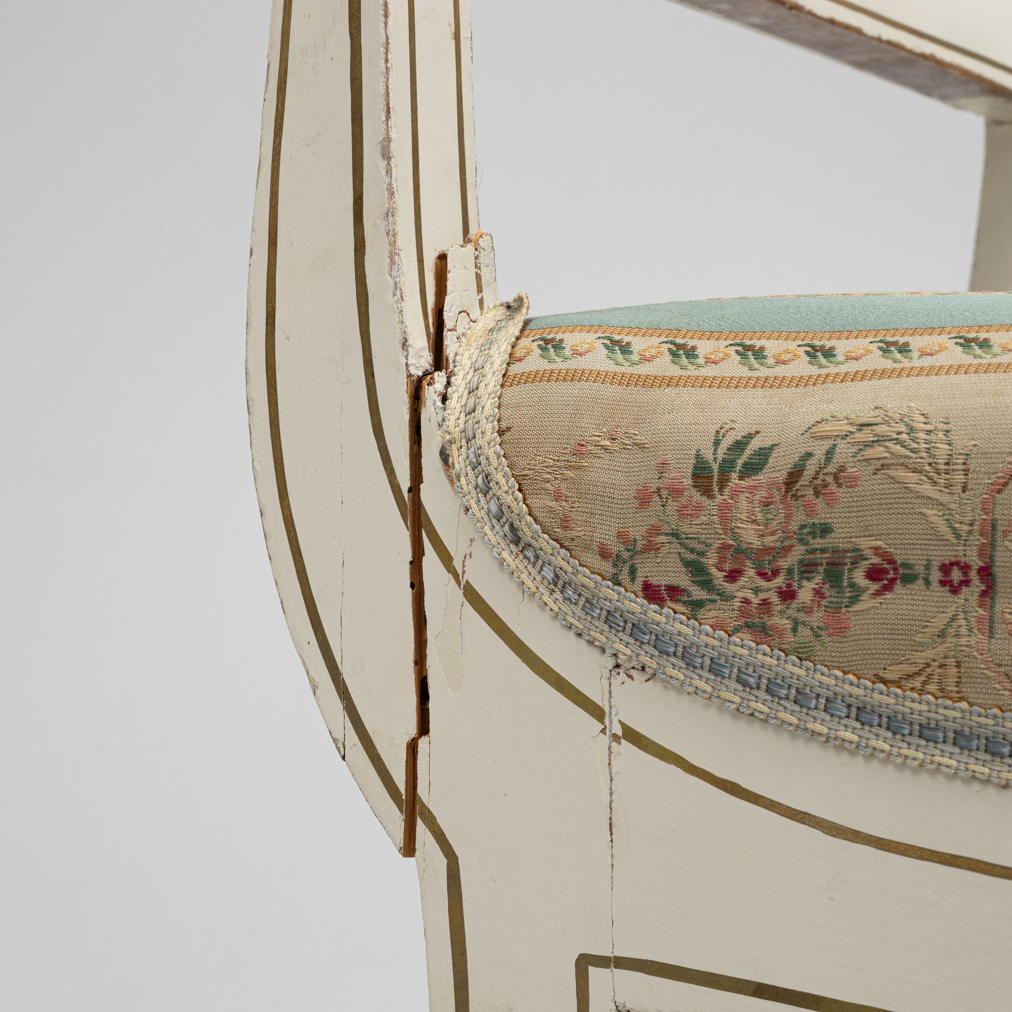 Chairs, a pair, and stools/tabourets, a pair, early 19th century.