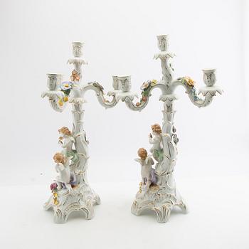 Candelabras a pair Schierholz Germany Rococo style mid-20th century porcelain.