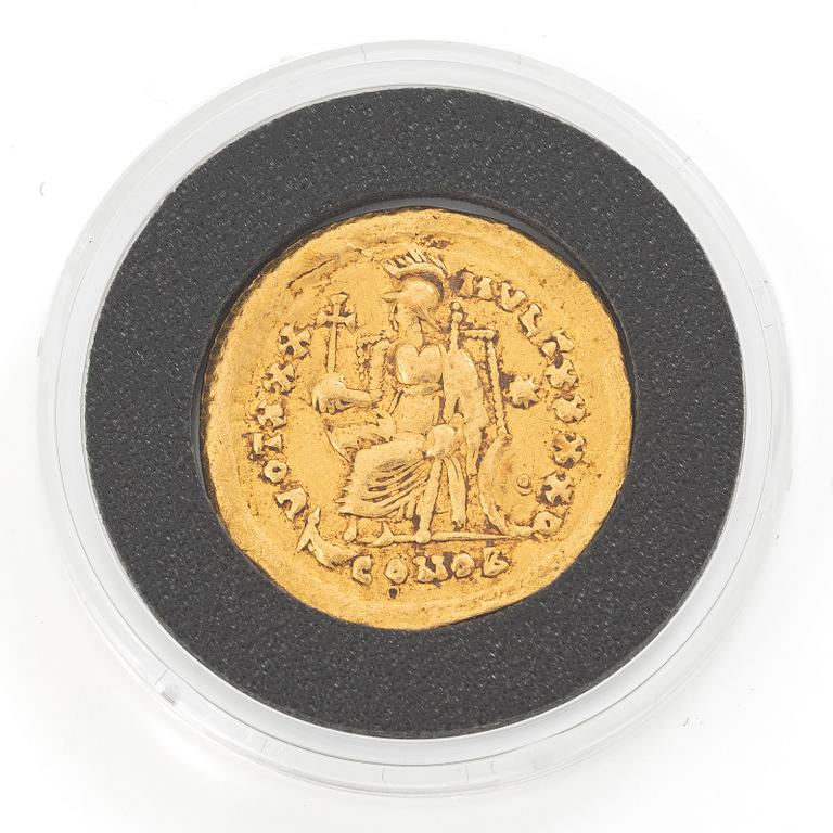 Guldmynt, Bysantinska riket, Theodosius II, 1 Solidus, omkring 430.