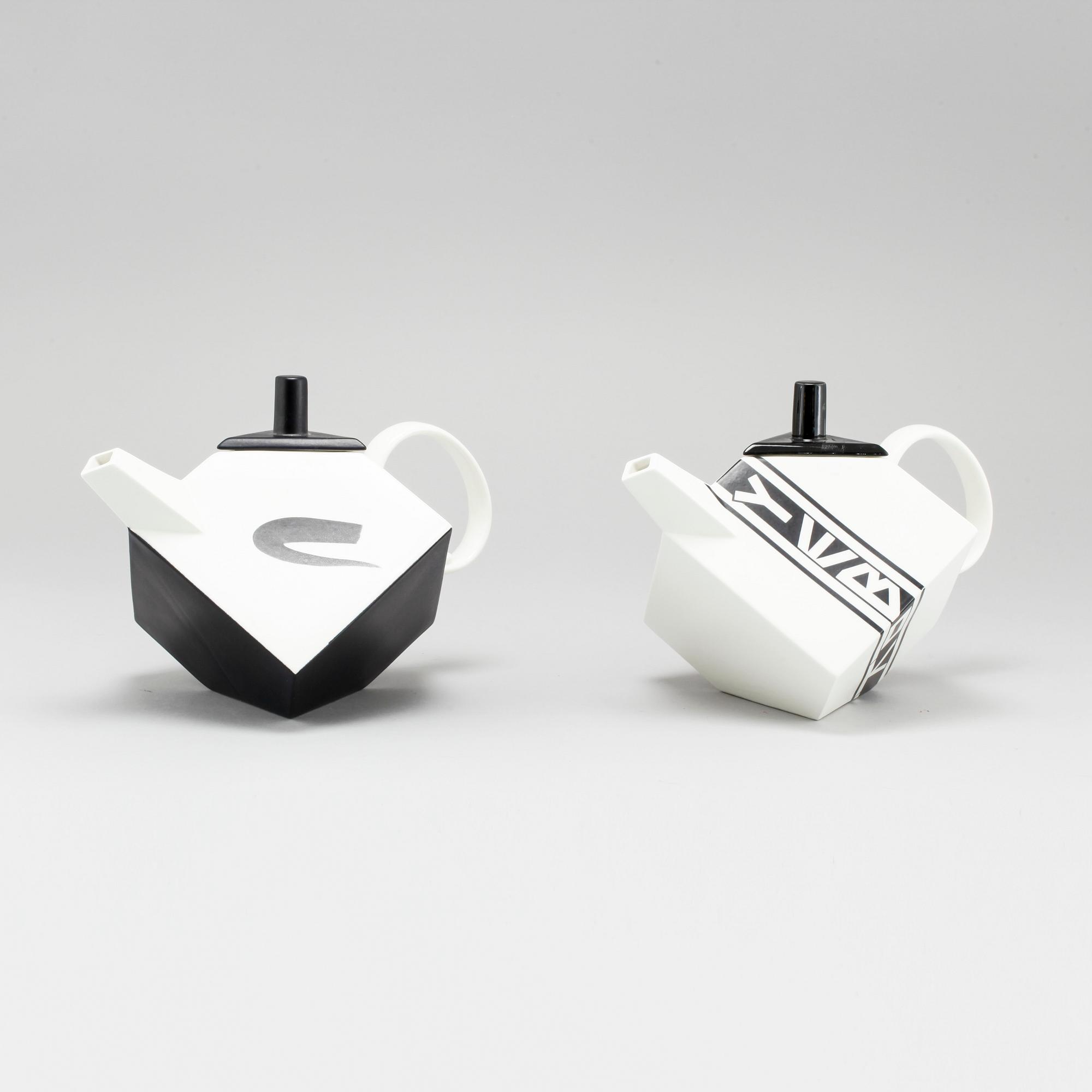 ROLF SINNEMARK, two "Cube" porcelain teapot for Rörstrand in the late 20th century.